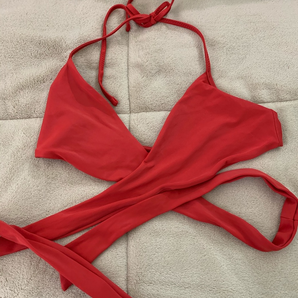 American Eagle red wrap bikini top